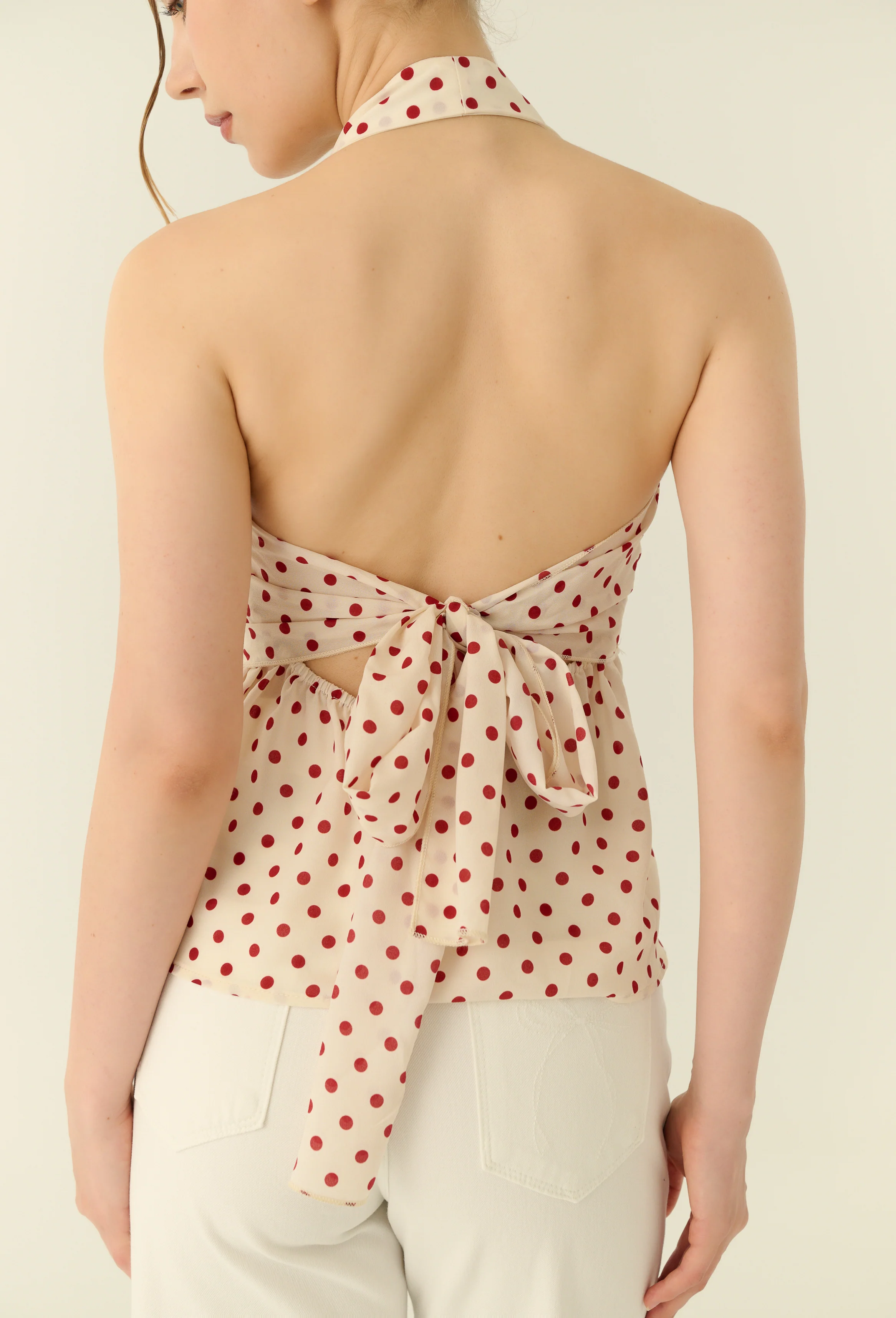 Petite pomme polka dot halter in beige