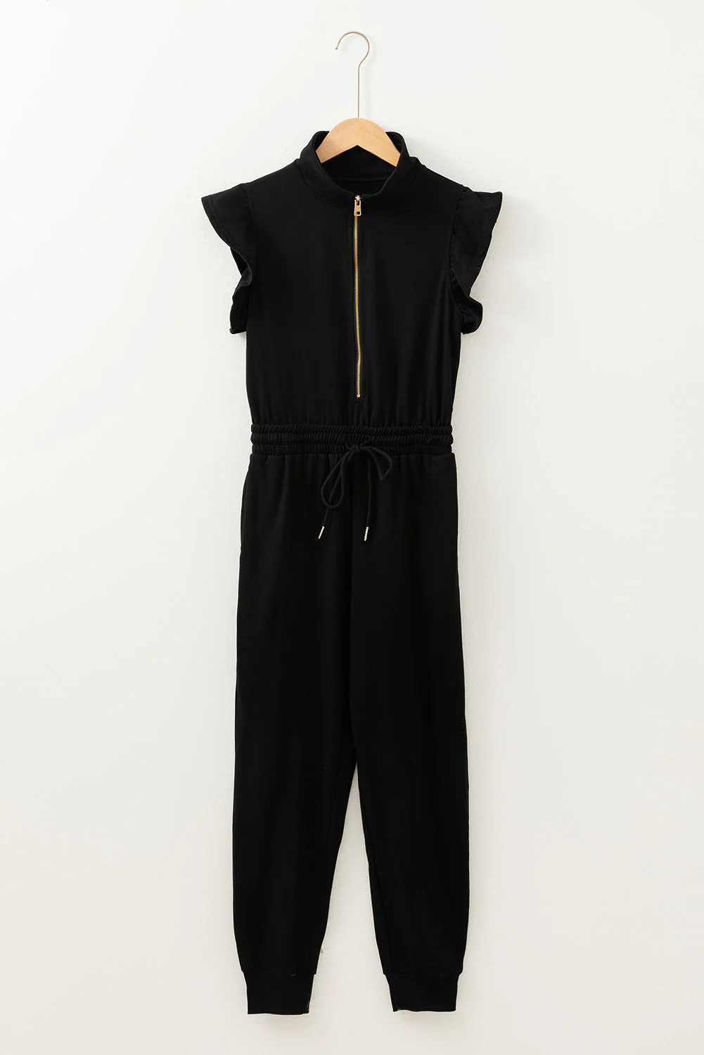 Zipper Flutter Sleeve High Waist Jumpsuit