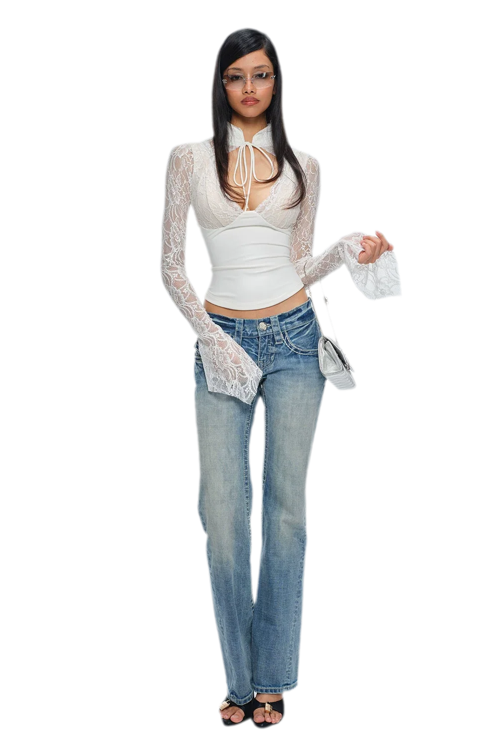 Chinese Lace Cutout Cropped Top