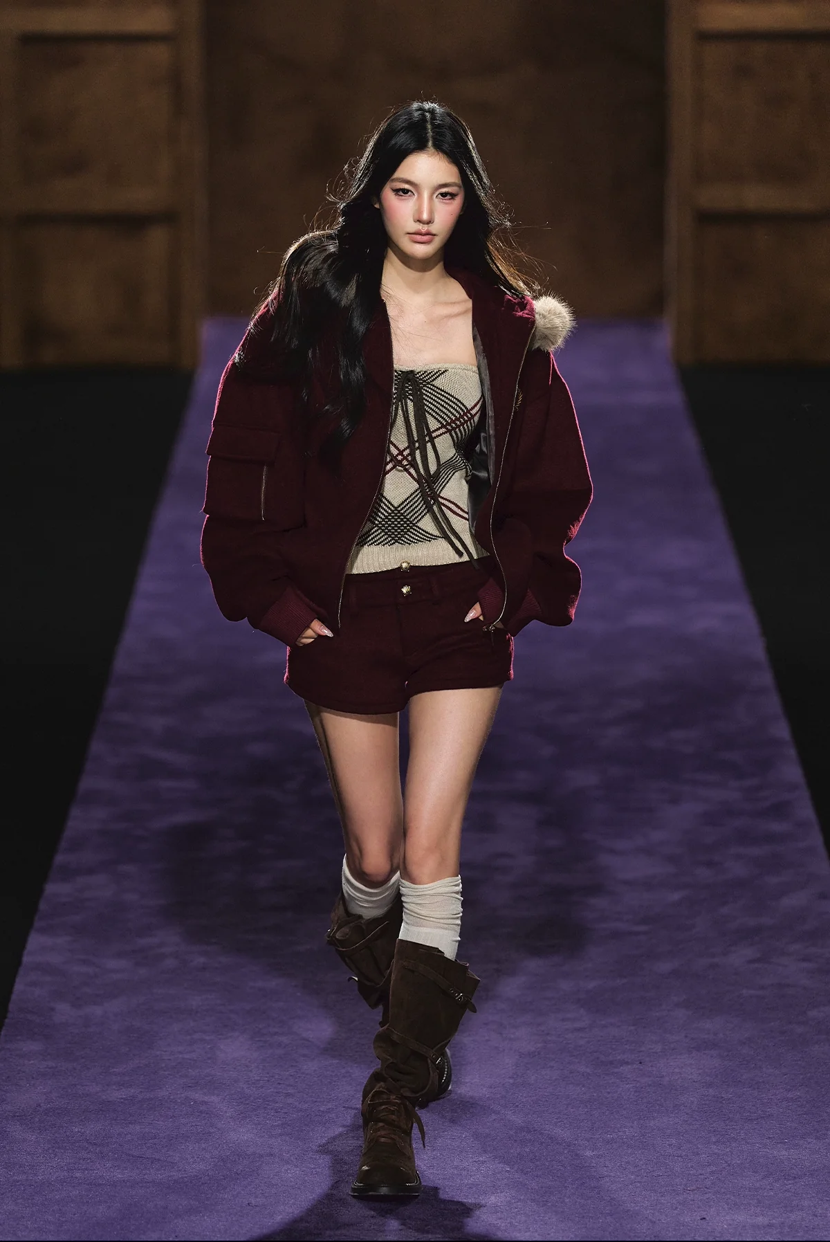 Wool-Blend Faux Fur Hooded Fleece Two-Piece Set