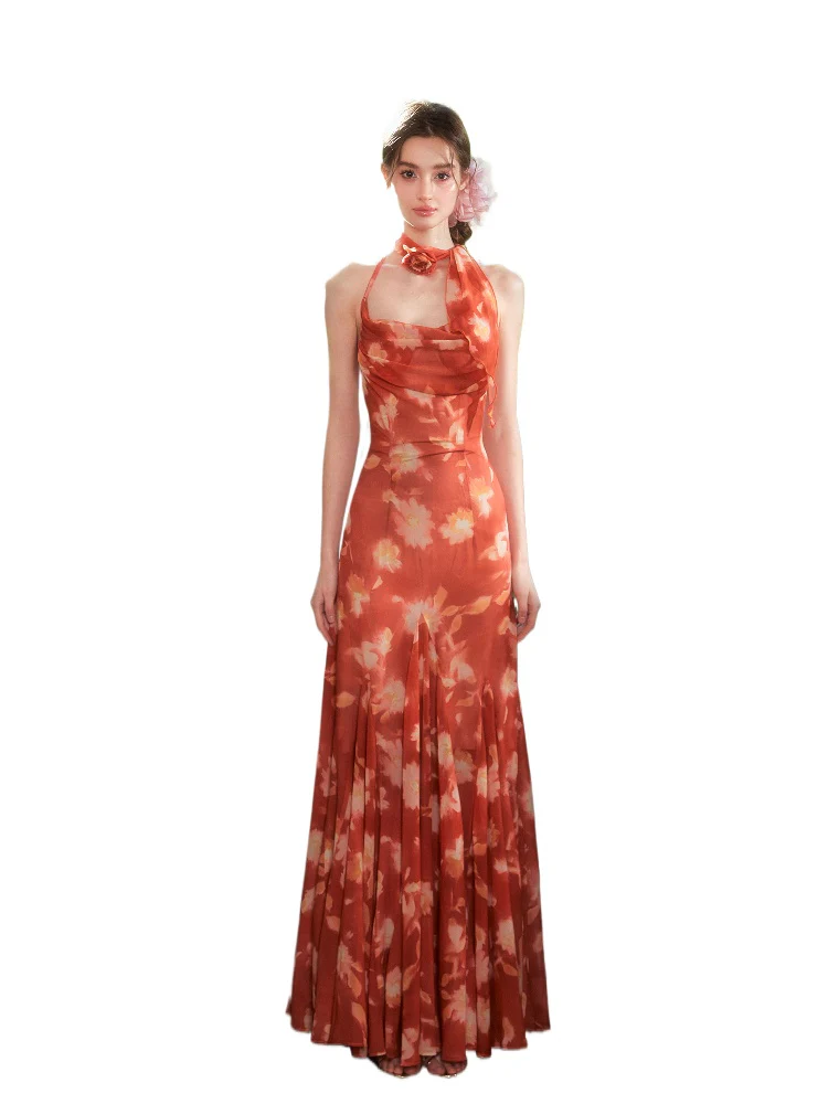Floral Halter Fish Tail Dress