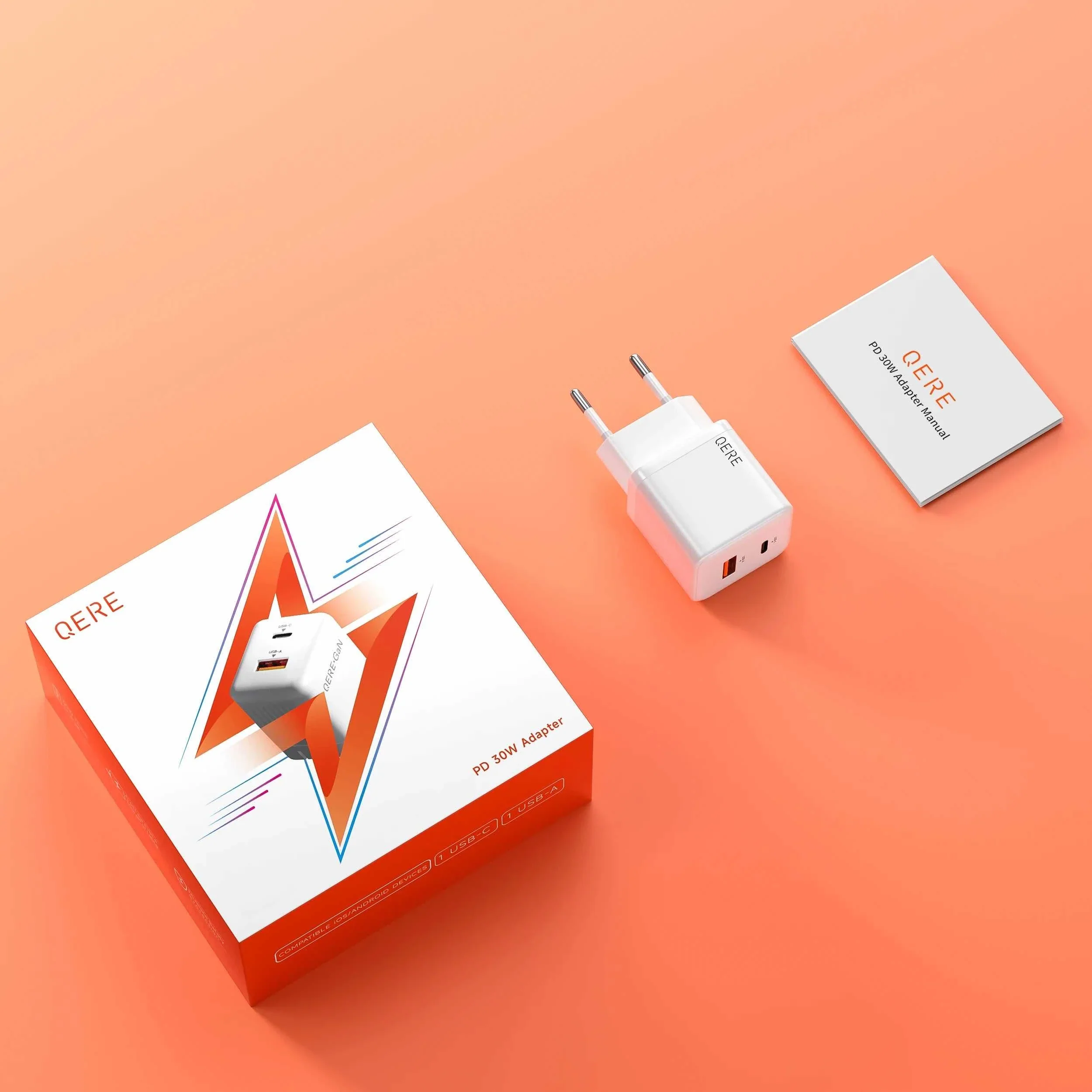 QERE 30W GaN PD Fast Charger USB + Type-C Adapter