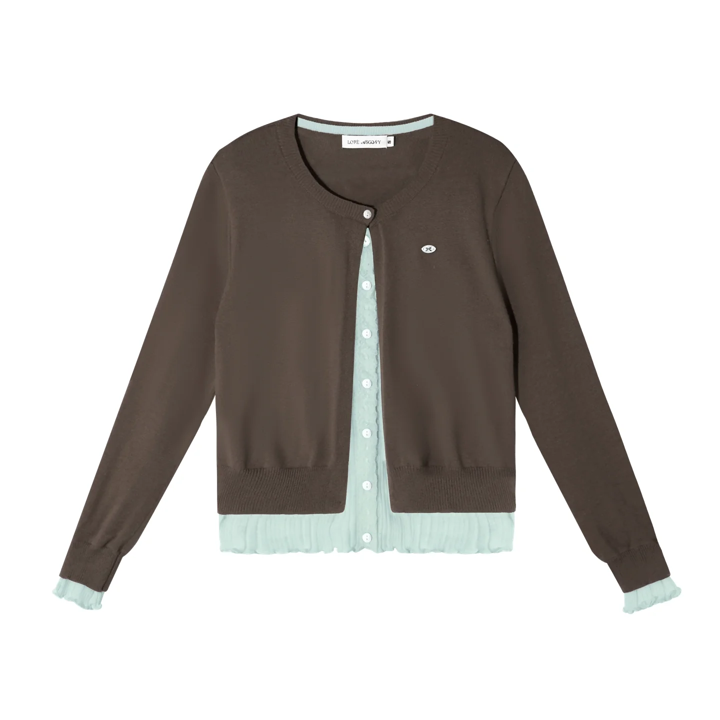 Contrast Panel Ruffled Knit Cardigan