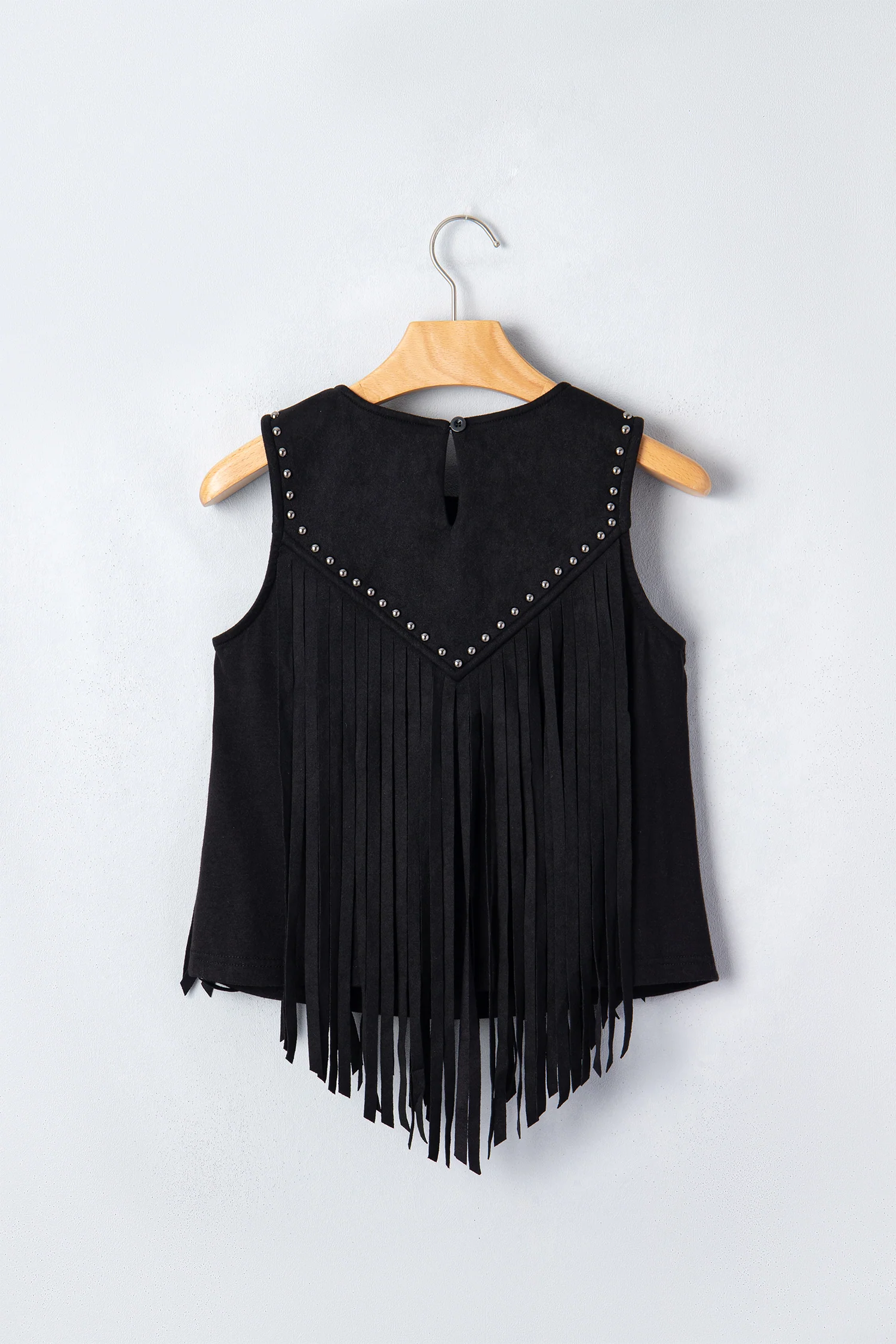 Black Western Fringe Rivet Paneling Bust Sleeveless Top