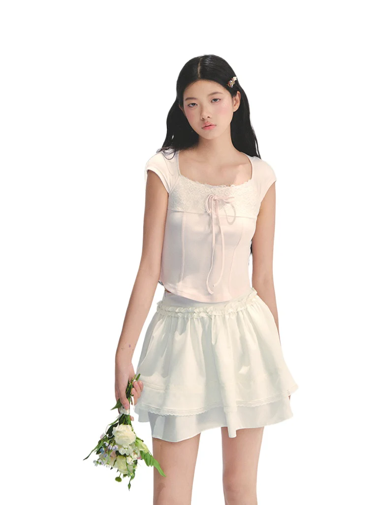 Lace Trim Short Sleeve T-shirt