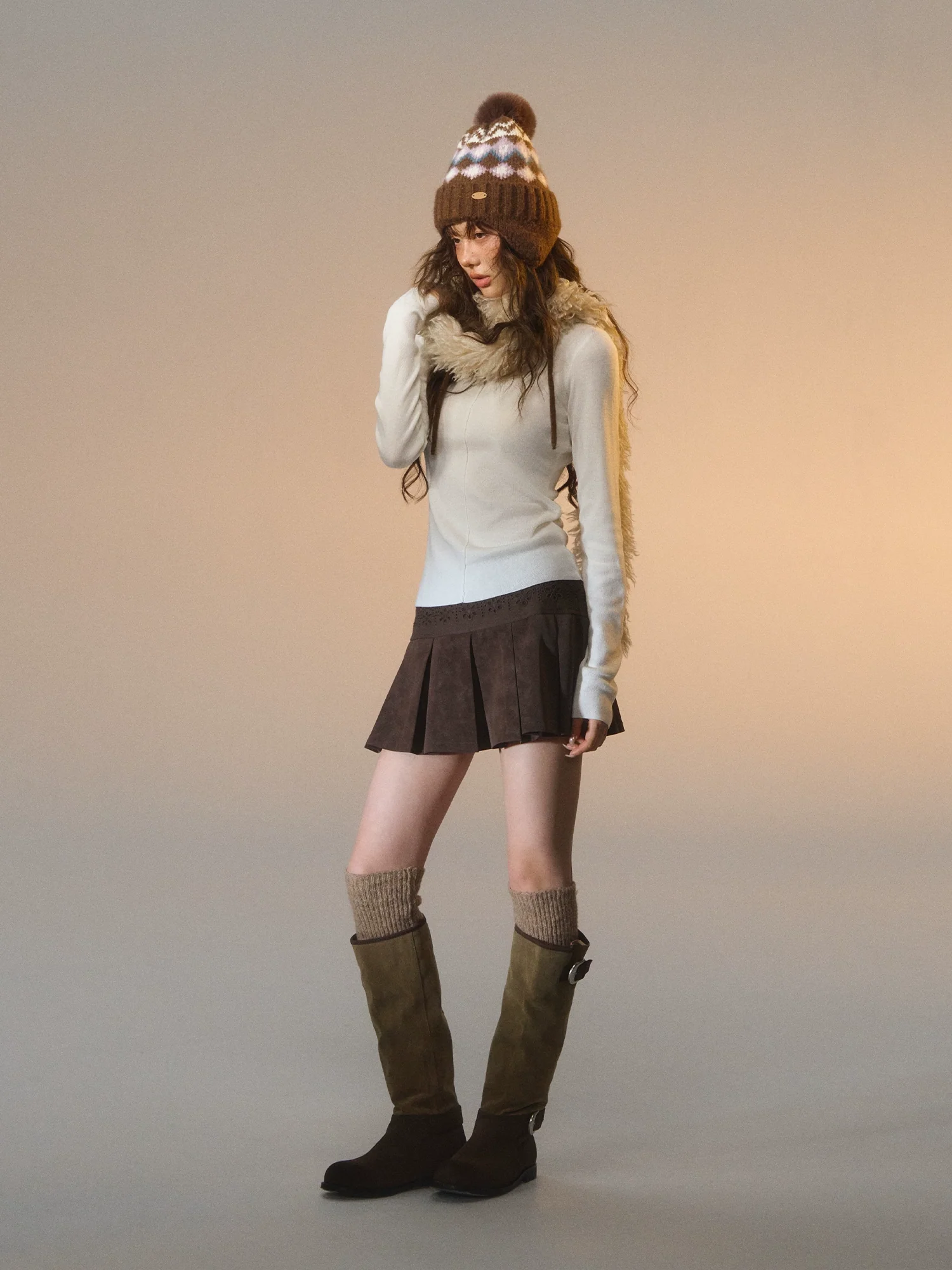 Striped Button-Up Knit Crewneck