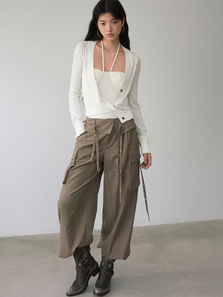 White Single-breasted Knitted Cardigan