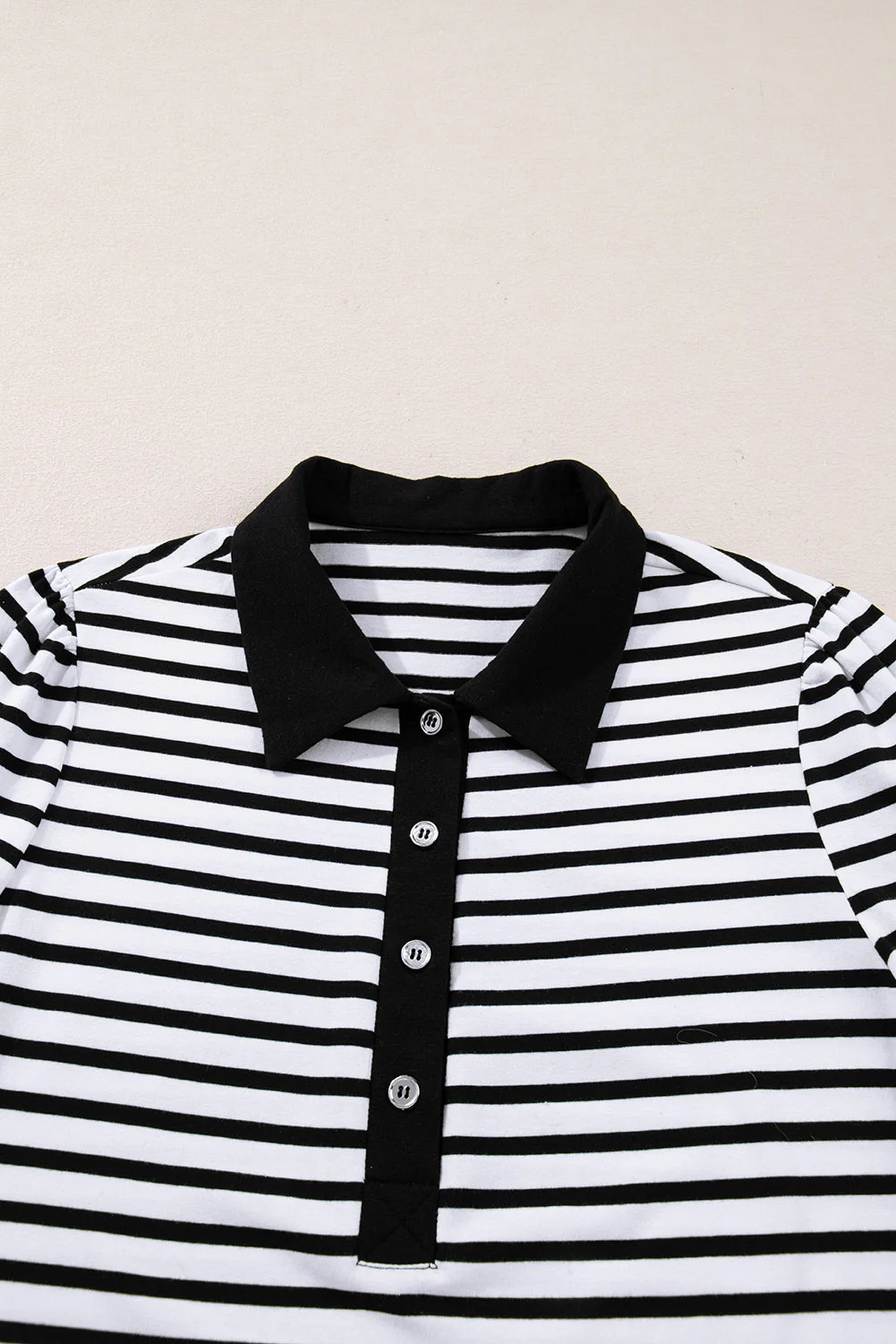 White Stripe Buttoned Front Collared Long Sleeve T Shirt Dress with Pockets