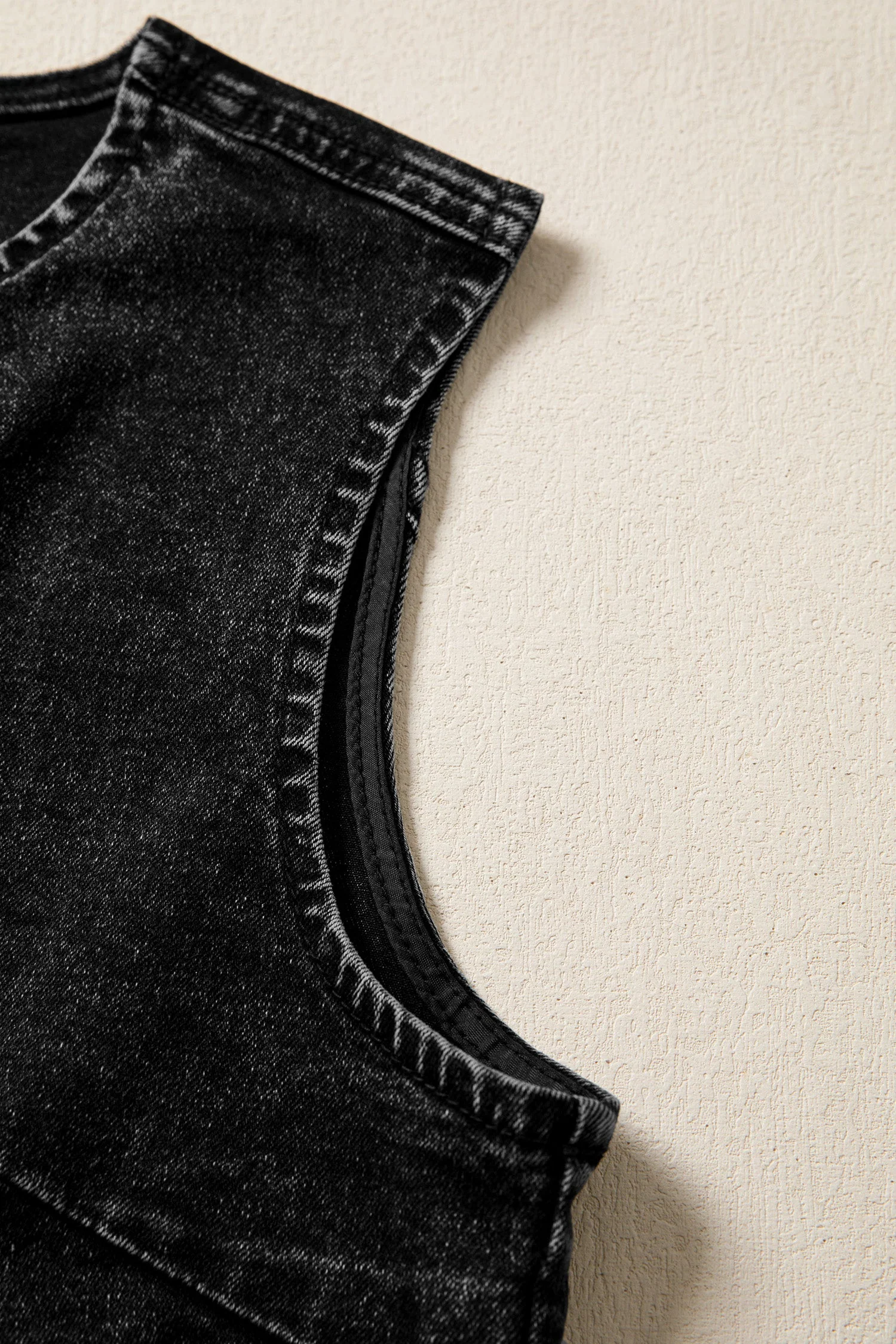 Black Buttoned Front Slit Denim Vest