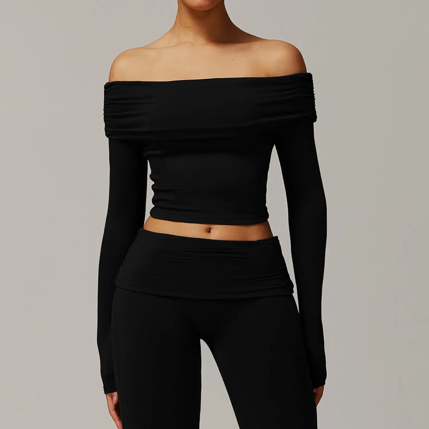 One-shoulder Long Sleeve Yoga Crop Top