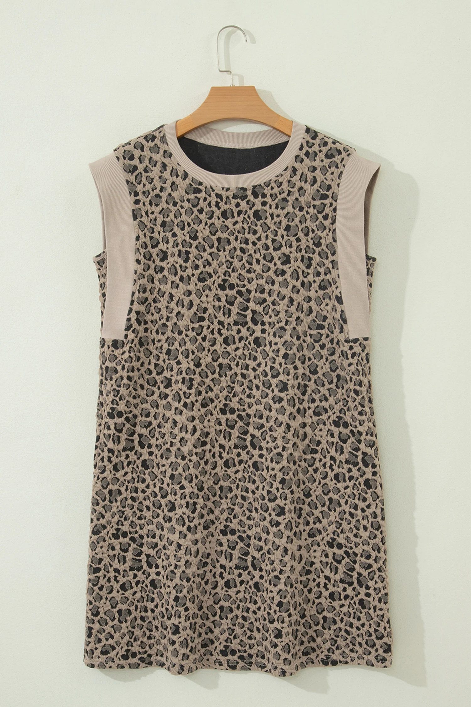 Leopard Textured Sleeveless Mini Dress with Pockets
