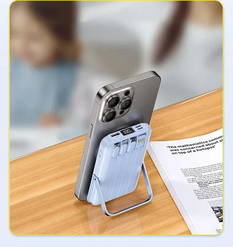 MagStream Pro 30000mAh Magnetic Power Bank with Built-in Cables & Stand
