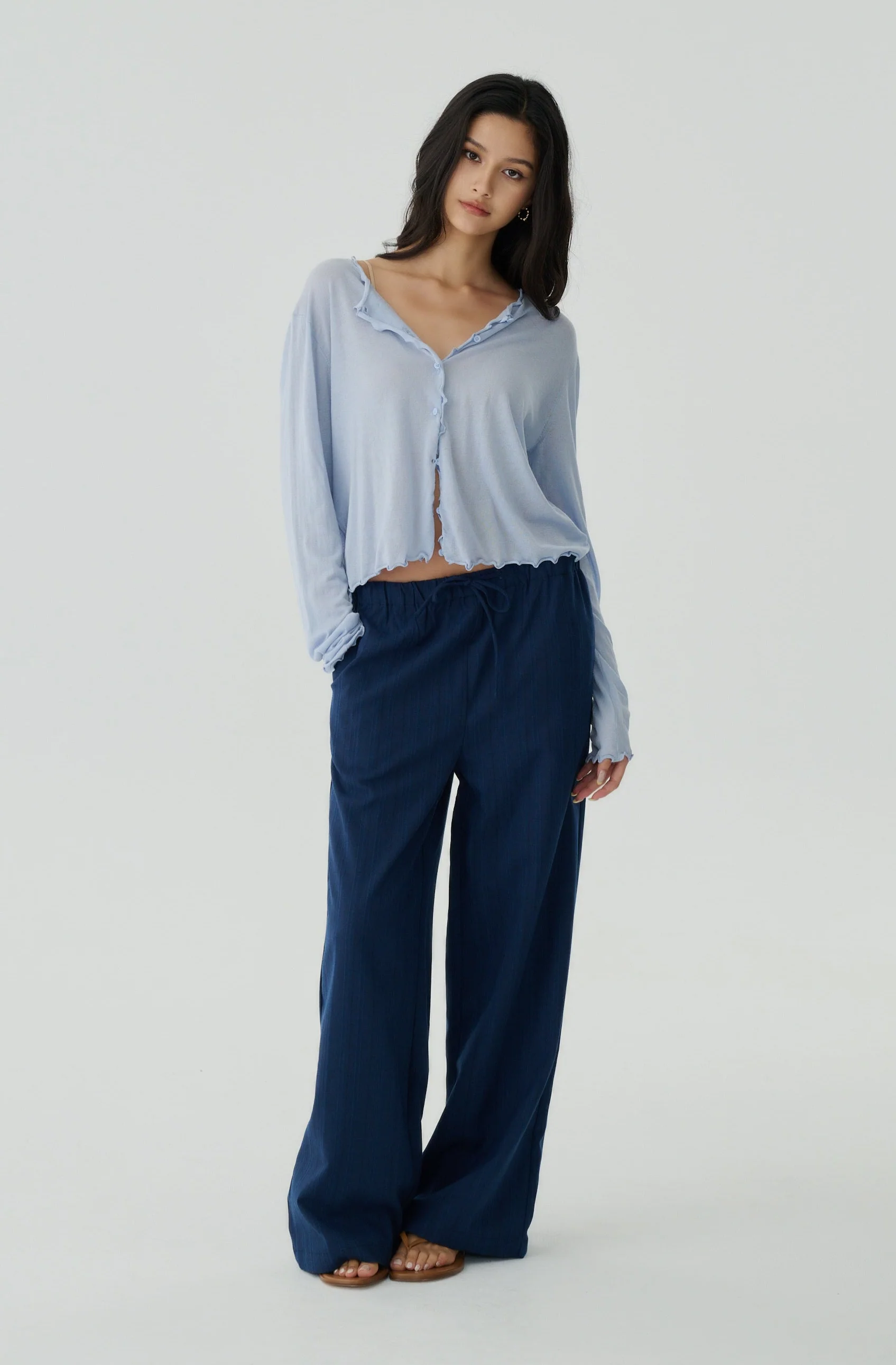 Max comfy linen stripes pants in navy
