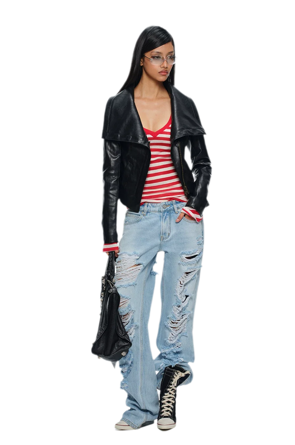 Wool V-Neck Striped T-Shirt