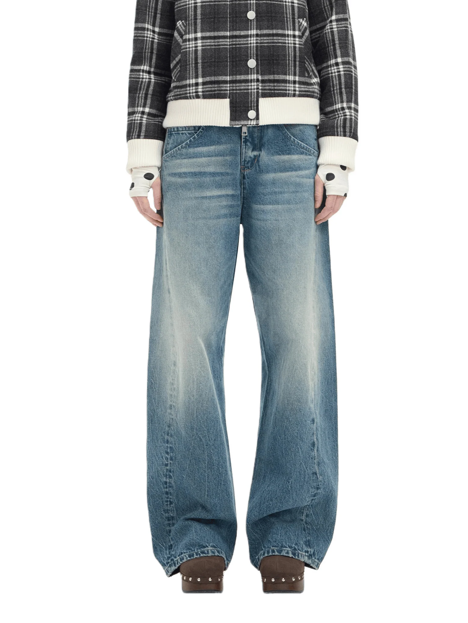 Whisker Sculpted Curved-Leg Denim Pants