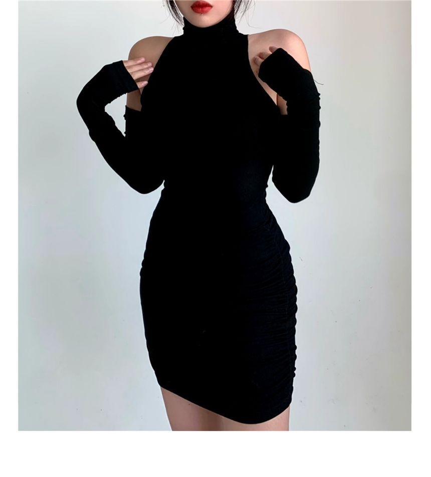 Mini Dress Sleeveless Sleeves With Plain Turtleneck Arm