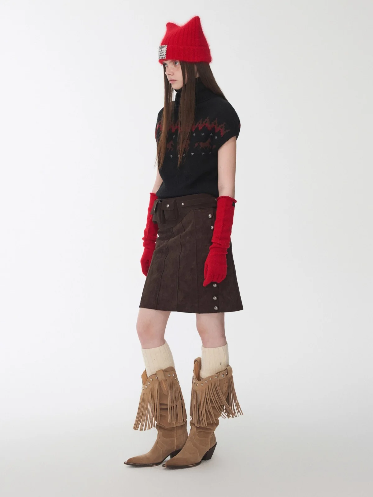 Fair Isle Pony Jacquard Turtleneck Knit Sweater