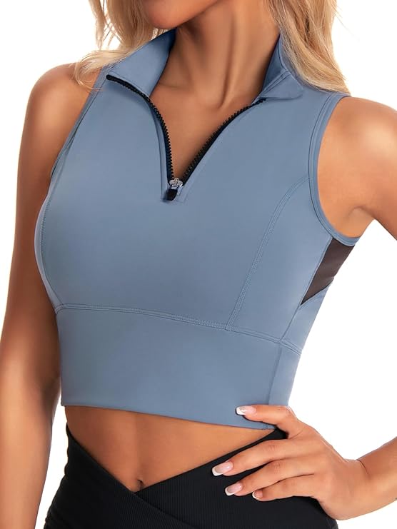 Half-Zip Stand-up Collar Crop Tank