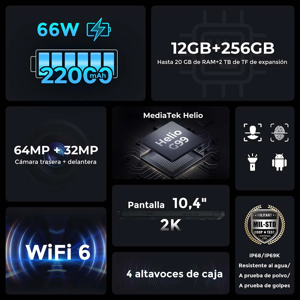 Tablet Fossibot Dt2 10.4 Robusta 22000mah 66w 12gb + 256gb