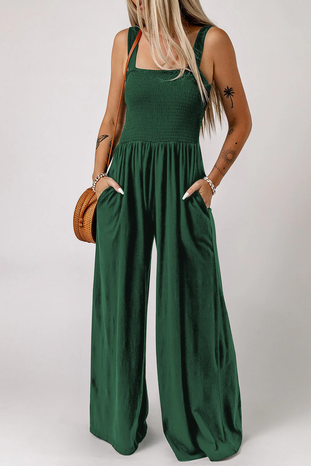 Smocked Sleeveless Wide Leg Jumpsuit