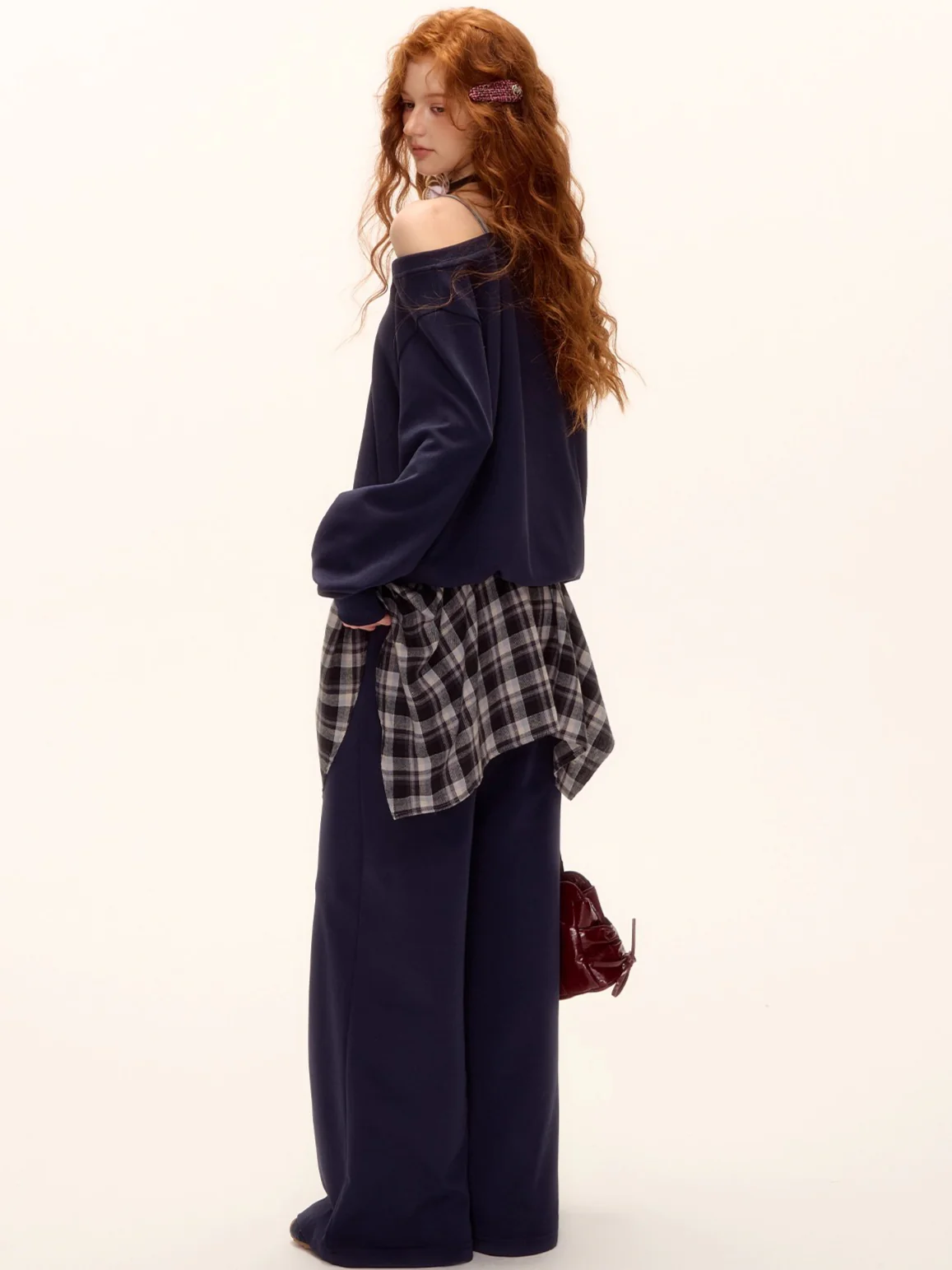 Asymmetric Shoulder Striped Fleece Tracksuit Set
