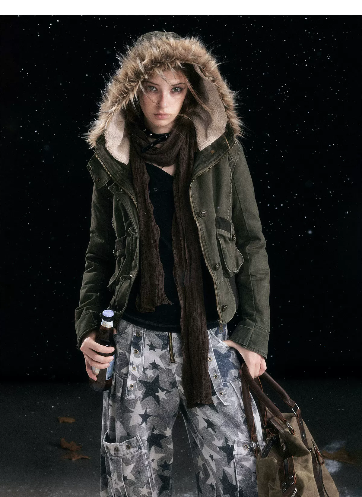 Washed Quilted Fur-Trim Hooded Jacket
