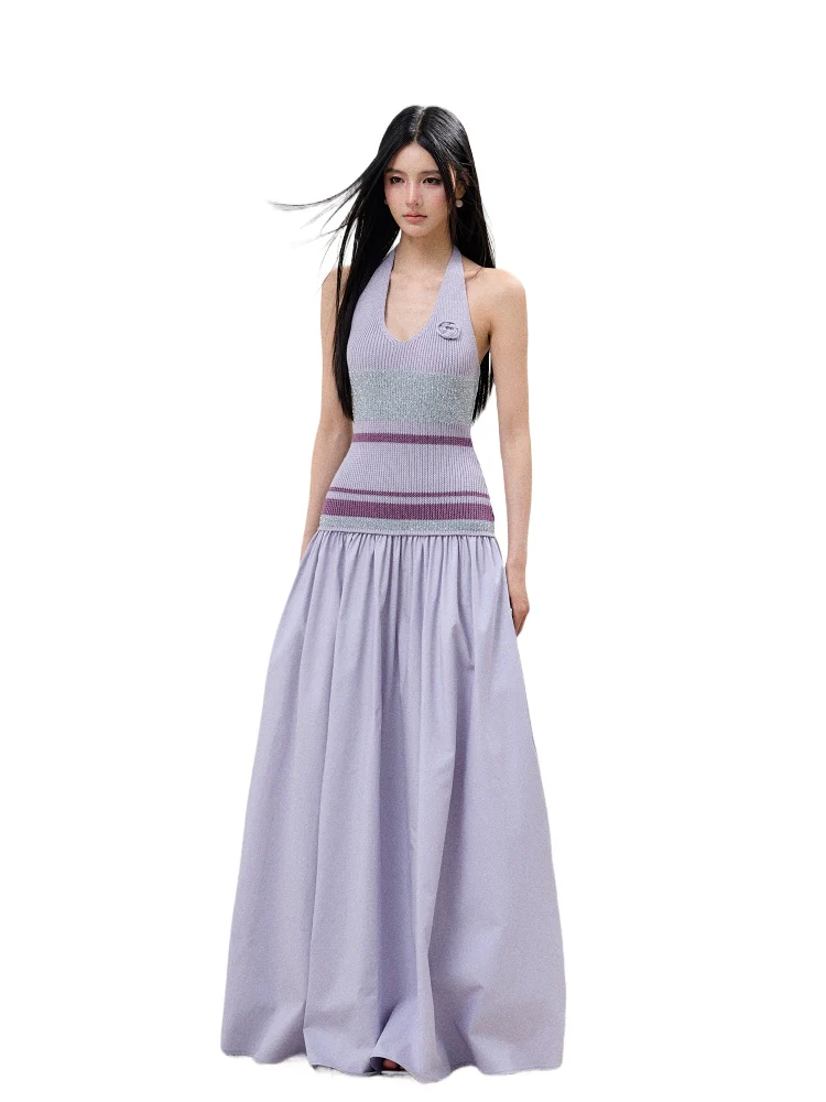 V-Neck Halter Backless Dress
