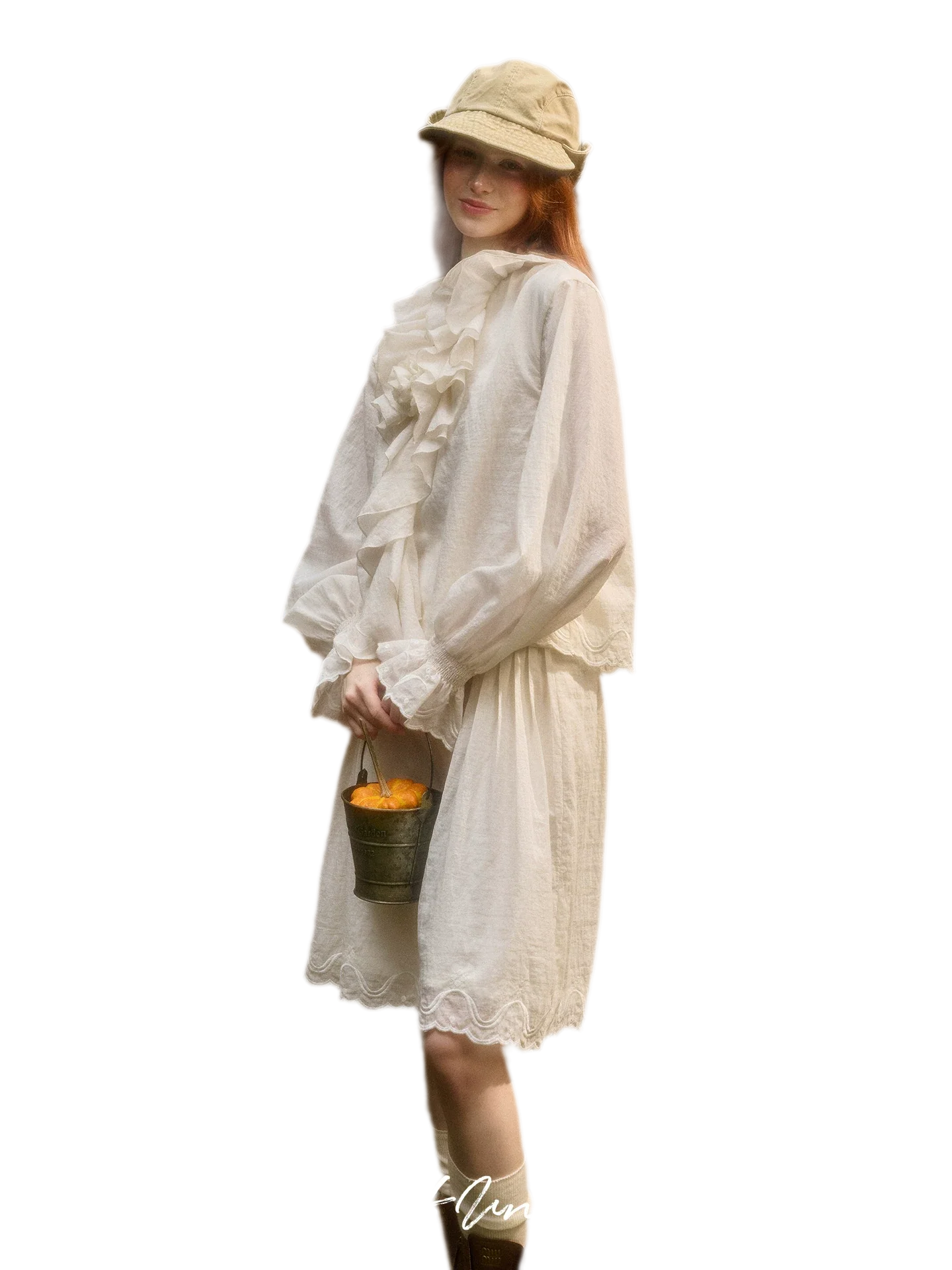 Embroidered Ruffle Blouse Skirt Set