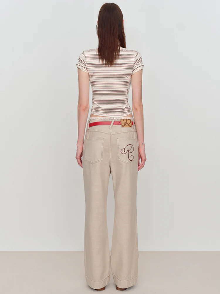Flared Pants with Back Pocket Logo Embroidery