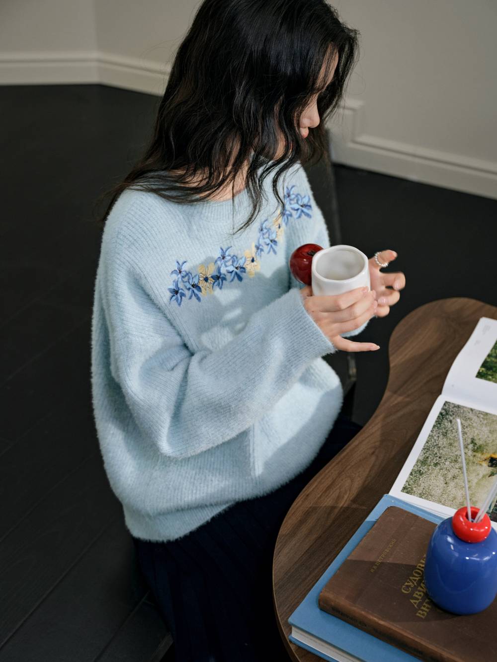 Embroidered Crew Neck Sweater