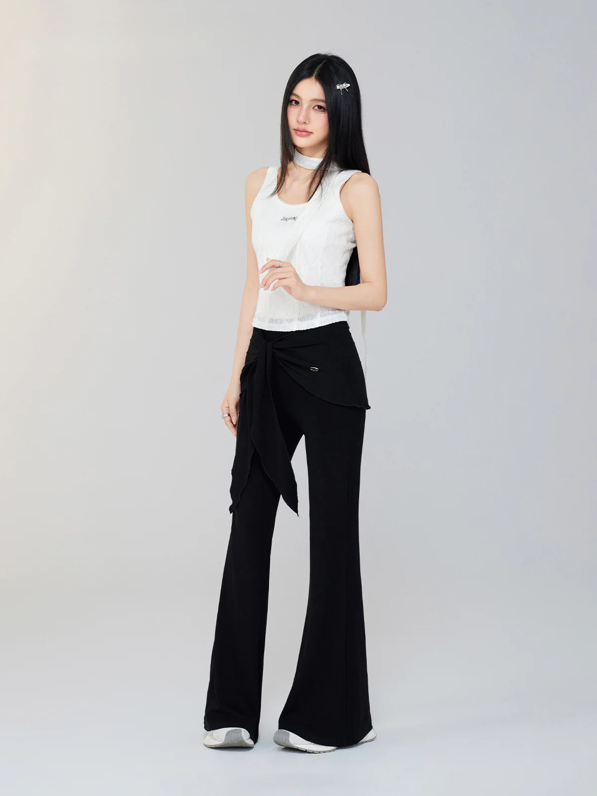 Fake Two-Piece Drape Flared Pants