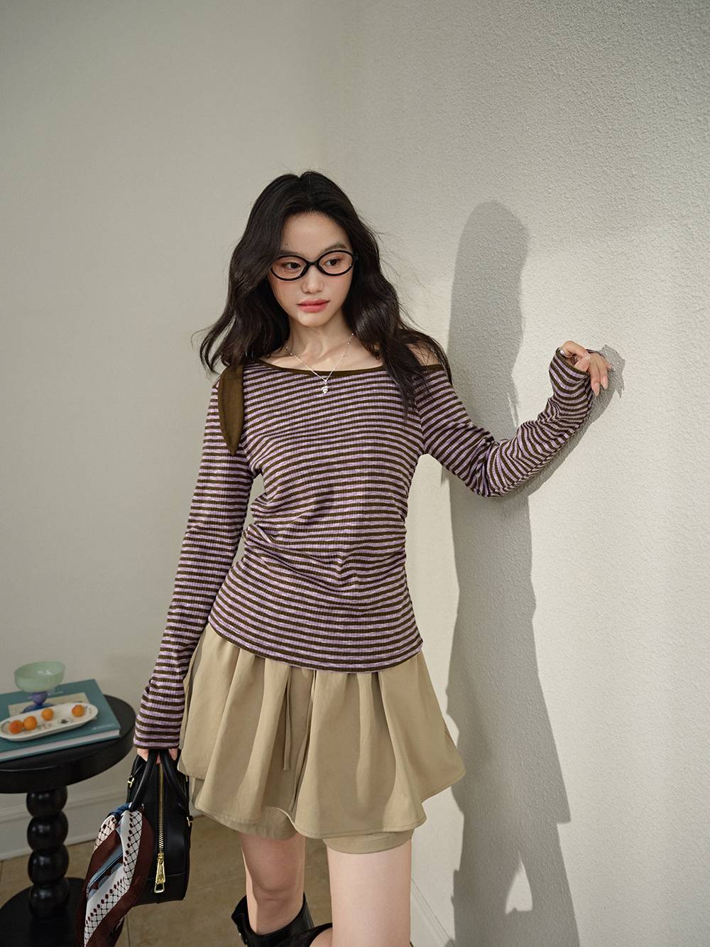 Striped One-shoulder Top