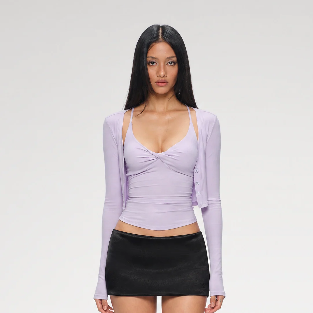 Twisted Bust Camisole Cardigan Set