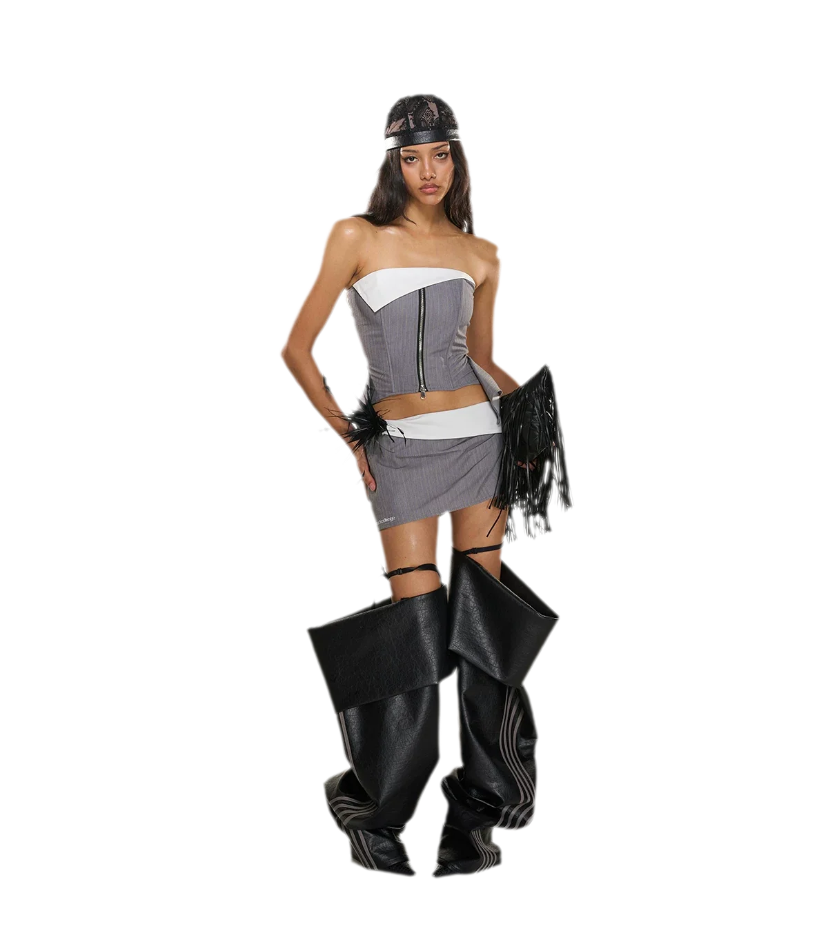 Striped Fishbone Bustier Skirt Set