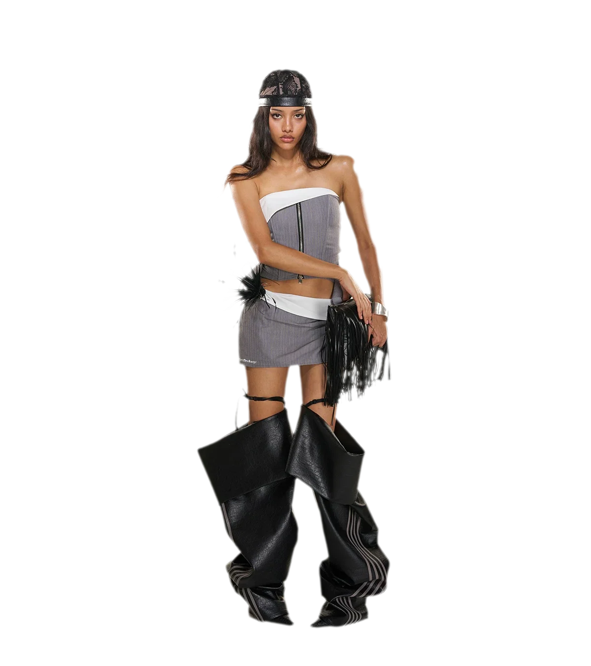 Striped Fishbone Bustier Skirt Set