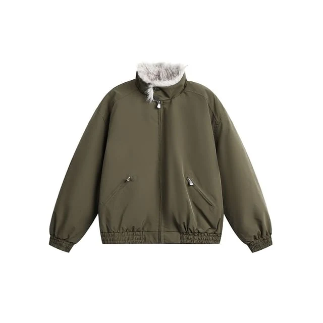Faux Fur-Trim Stand-Collar Padded Jacket