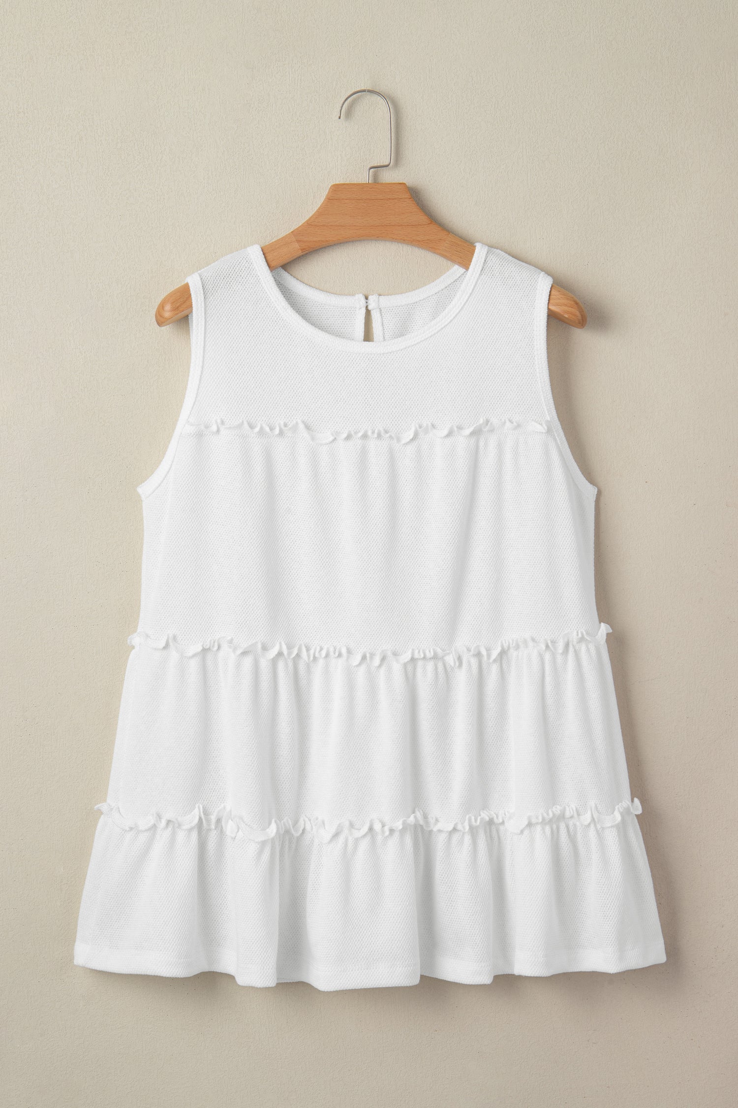Cute White Tiered Frill Trim A-line Tank Top