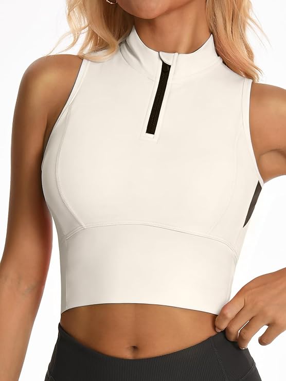 Half-Zip Stand-up Collar Crop Tank