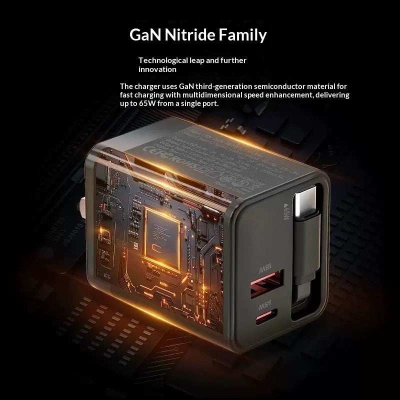 120W GaN Fast Charger With A Built-in Retractable Cable