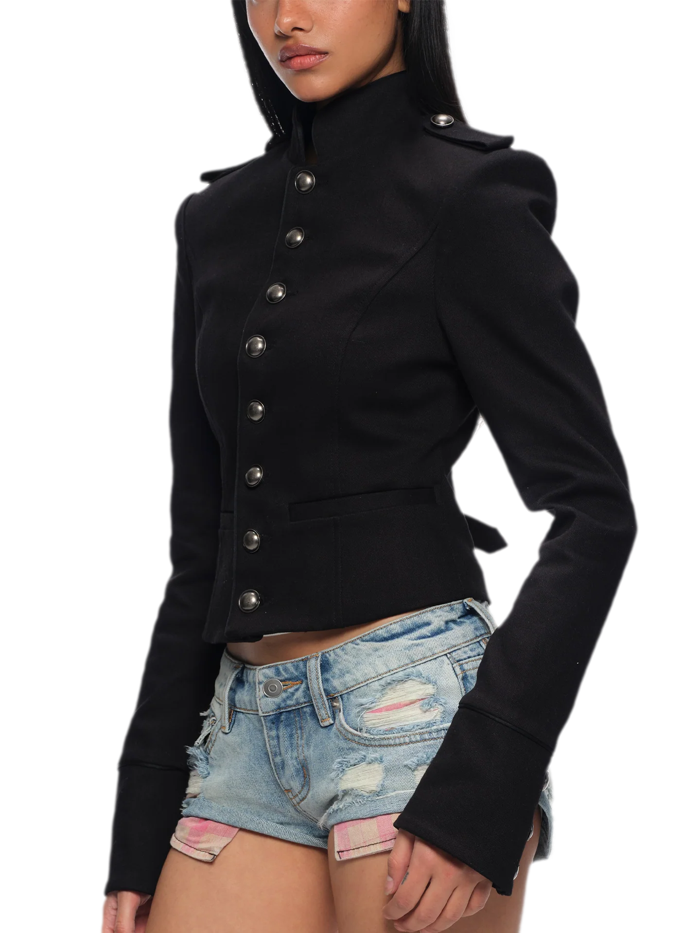 Coated Napoleon Fitted Cropped Jacket