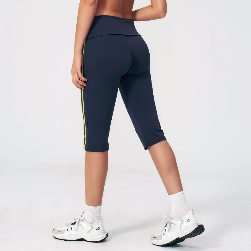 Women's Contrast Color Foldable Waist Capris Pants For Women