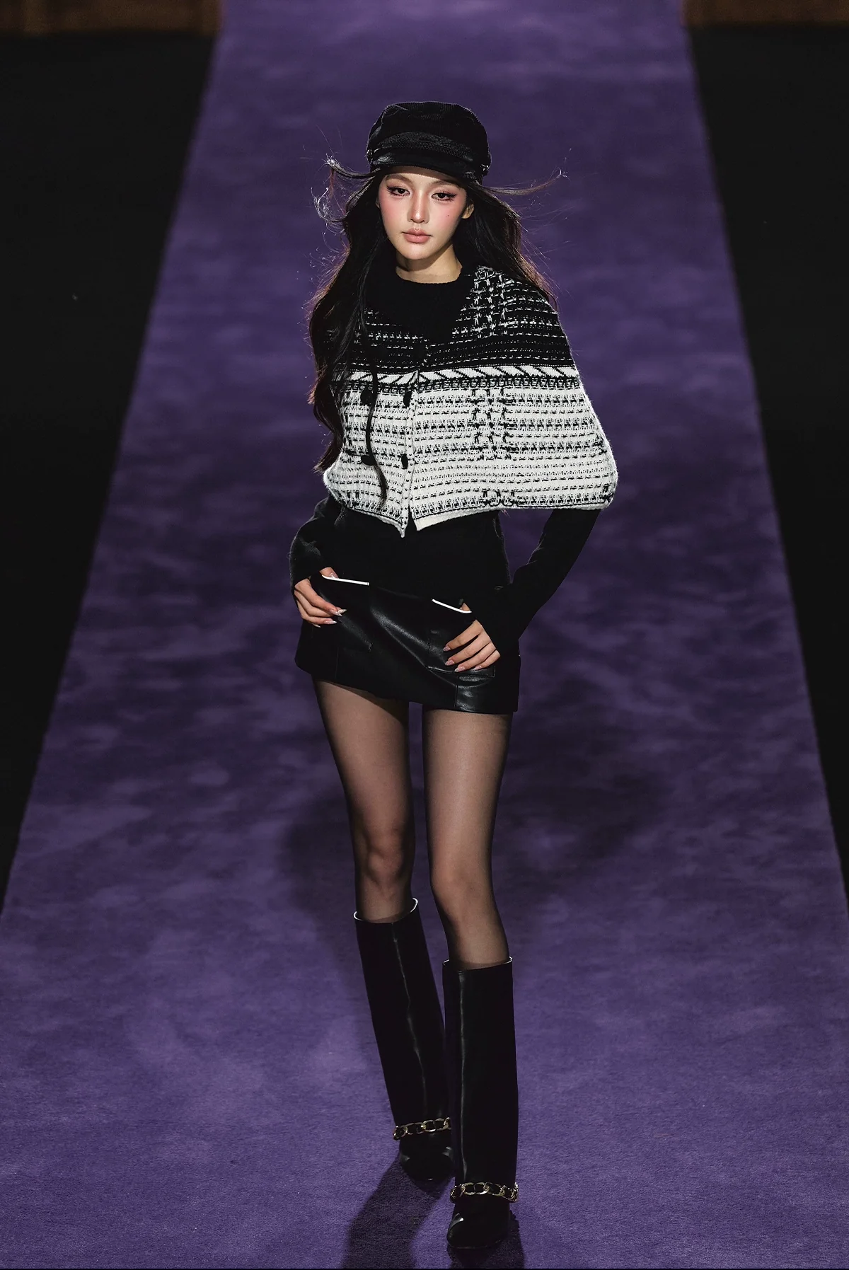 Tweed-Inspired Knit Cape & Crewneck Set