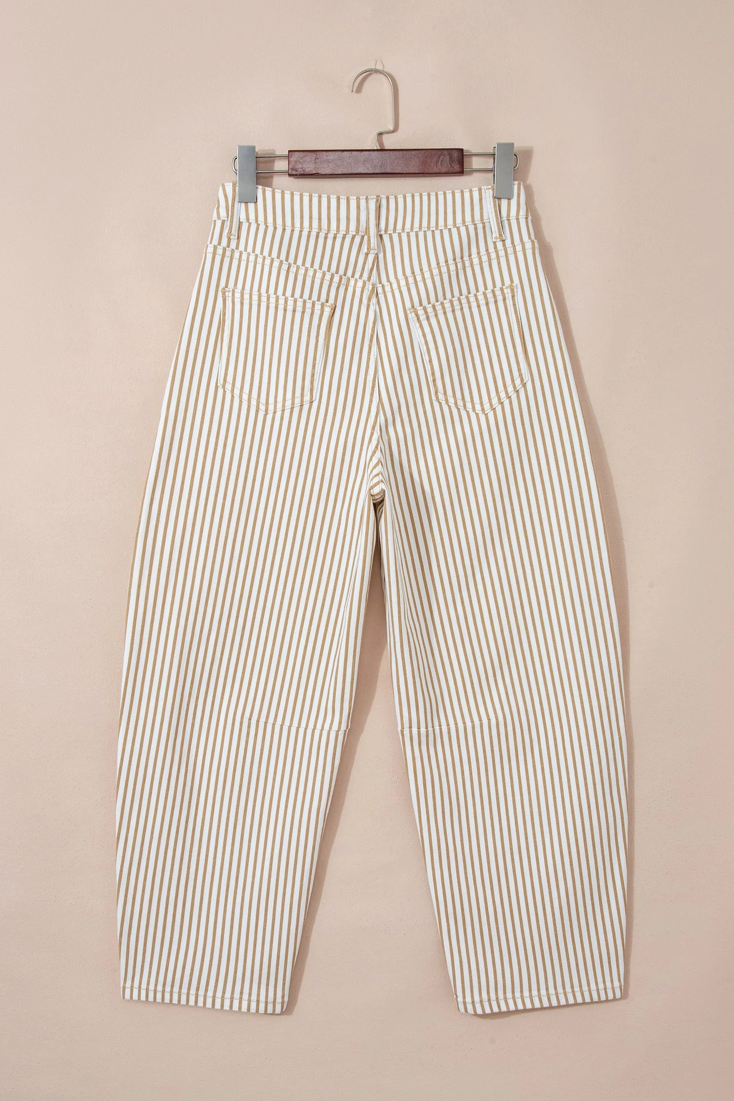 Khaki Stripe Casual Barrel Jeans