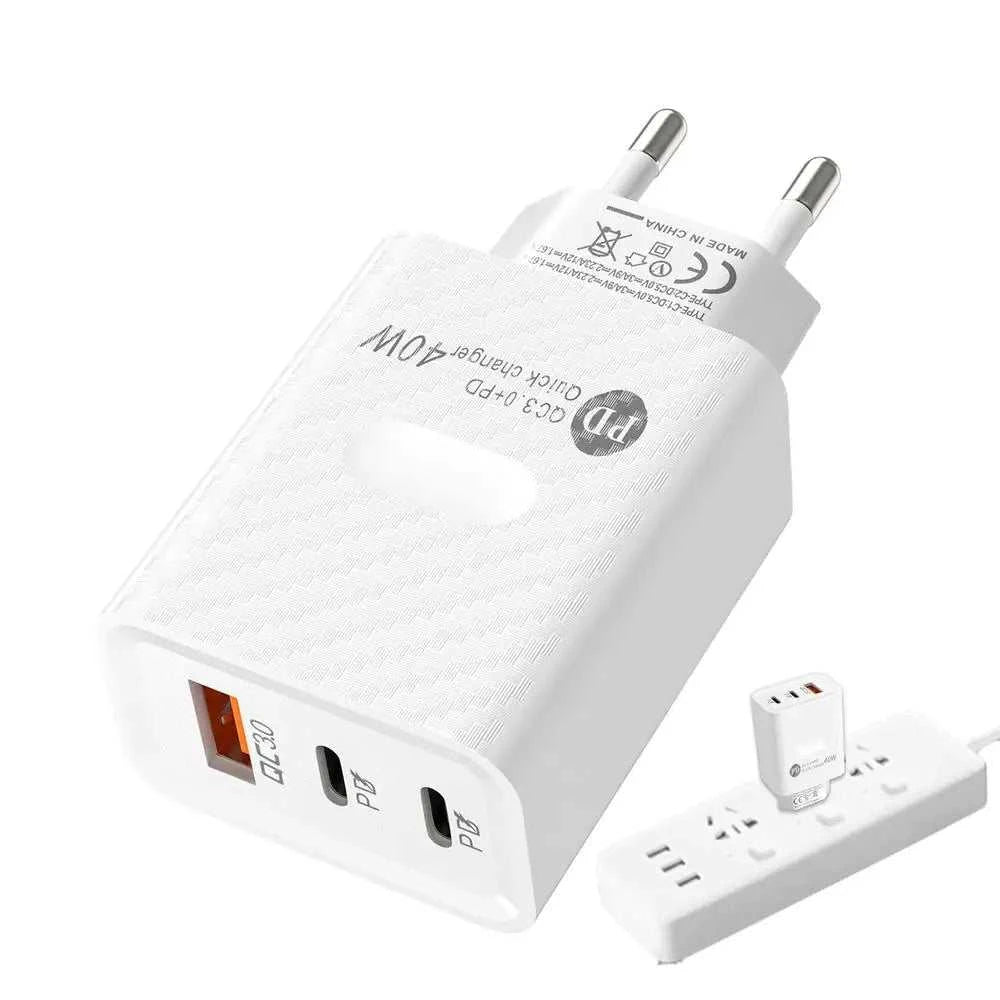 40W 3-Port USB-C Fast Travel Charger Adapter