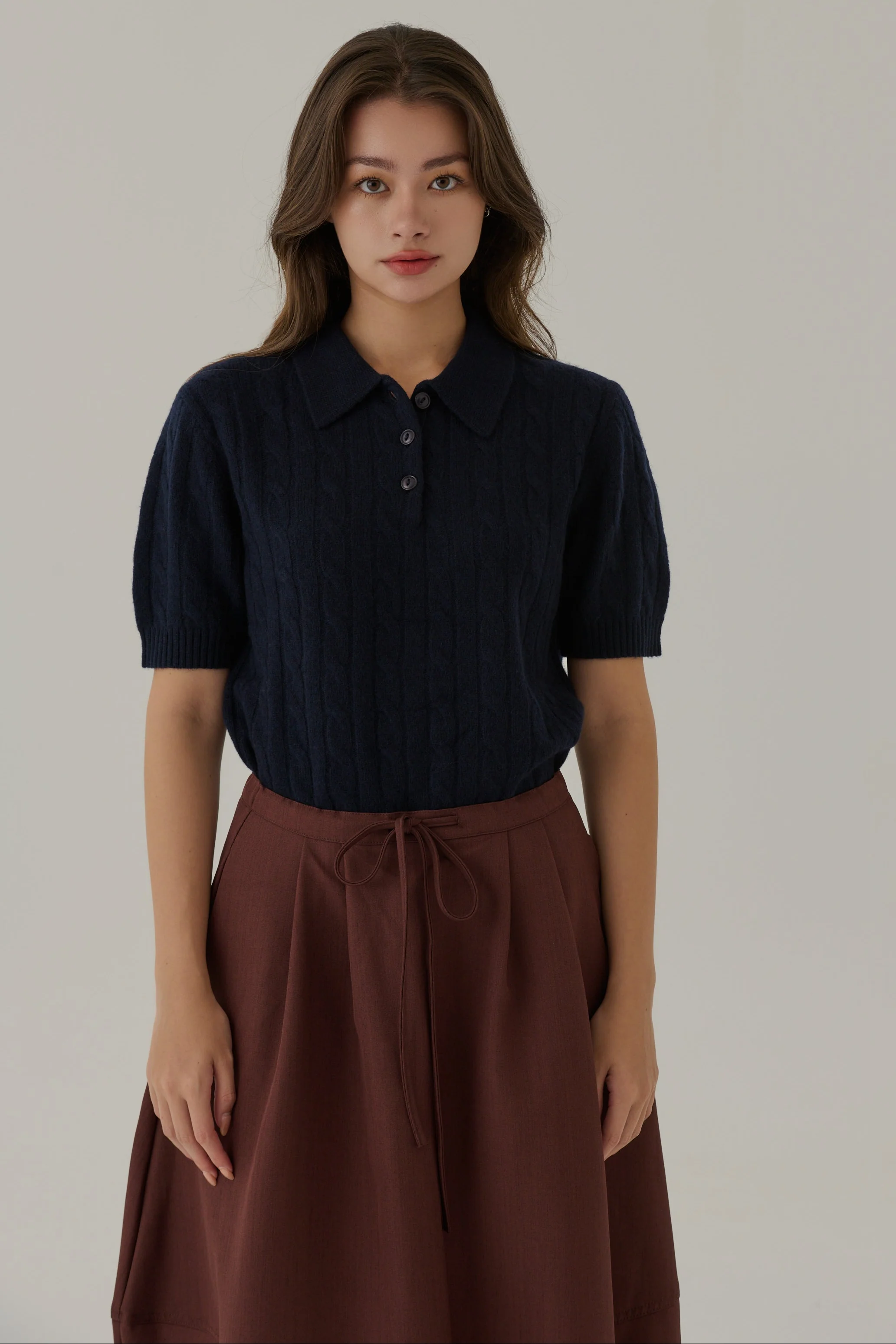 Vintage knit 100% wool polo top in Navy