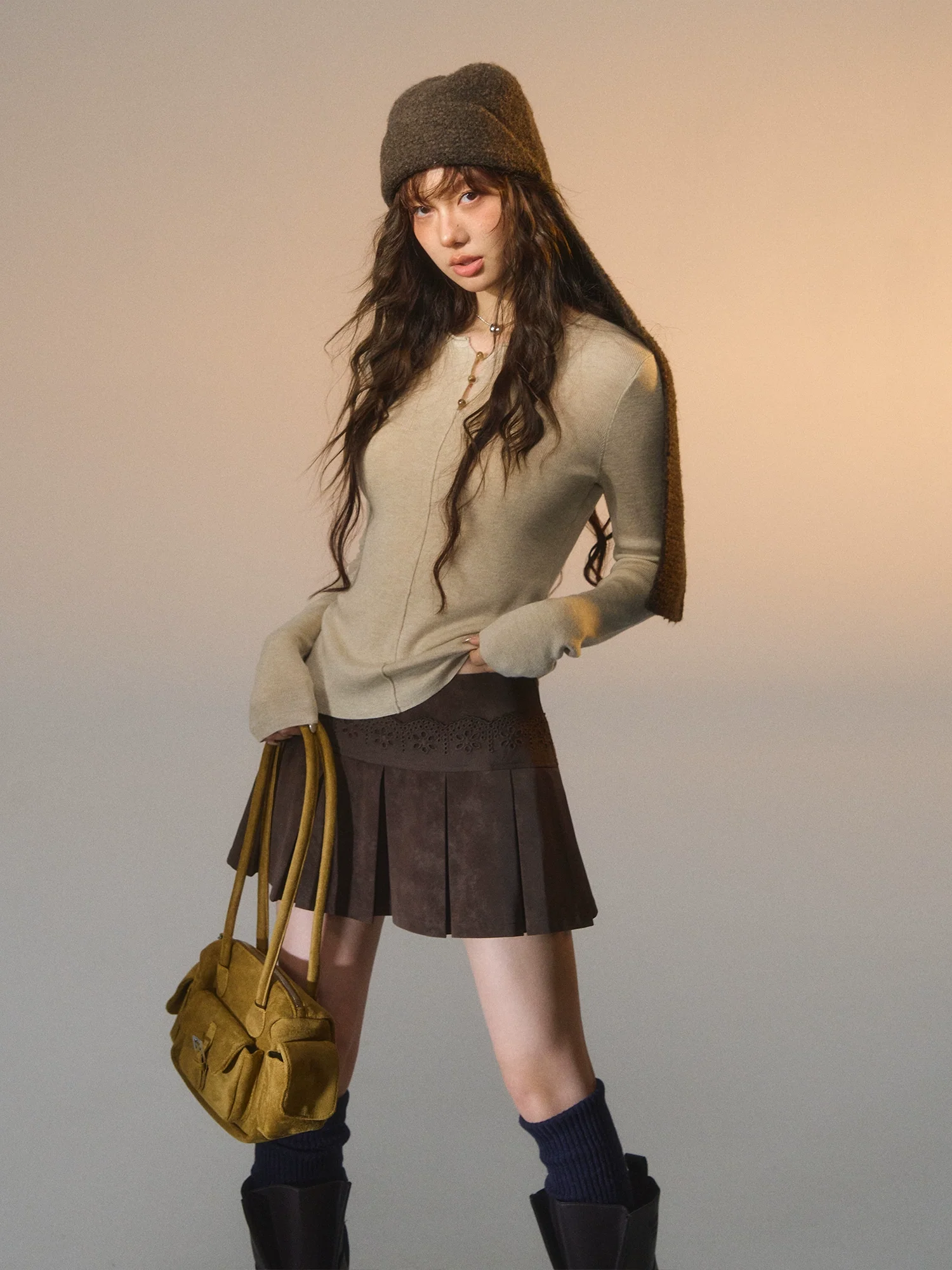 Striped Button-Up Knit Crewneck