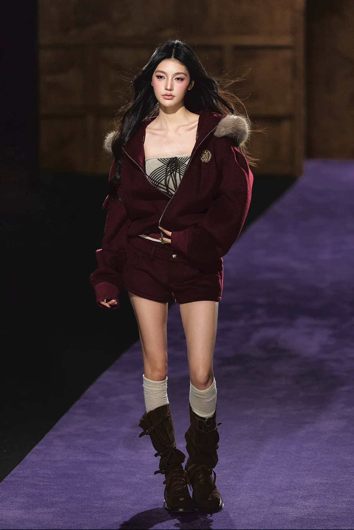 Wool-Blend Faux Fur Hooded Fleece Two-Piece Set