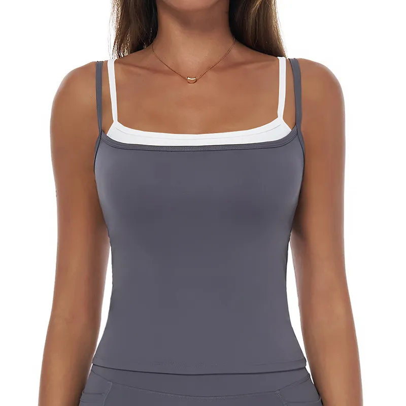 Fake Two-Piece Square Neck Yoga Tank Top