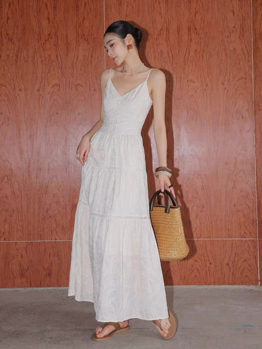 Xitalic Layered Graceful Embroided Flare Cami Dress
