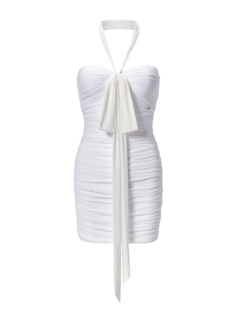 Bowknot Halter Smocked Pencil Dress